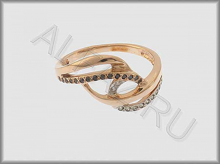 Кольцо "С камнями"  из белого и красного золота 585 пробы с черными фианитами и фианитами - ARKF4124