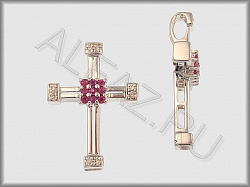 Подвеска Крест из белого золота 585 пробы с бриллиантами и рубинами