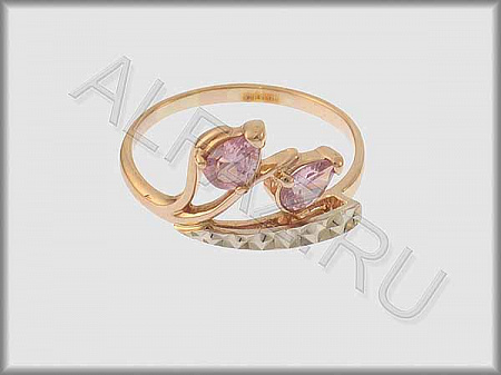 Кольцо "С камнями"  из белого и красного золота 585 пробы с алмазной гранью и цветными фианитами - ARKF4094