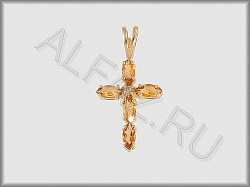 Крестик из желтого золота 585 пробы с бриллиантами и цитринами