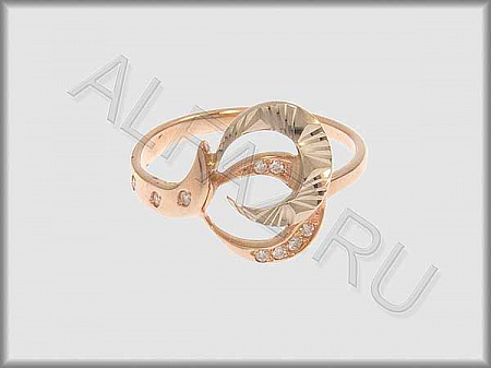 Кольцо "С камнями"  из белого и красного золота 585 пробы с алмазной гранью и фианитами - ARKF4298