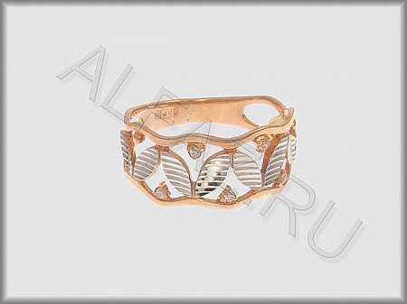 Кольцо "С камнями"  из белого и красного золота 585 пробы с алмазной гранью и фианитами - ARKF4269