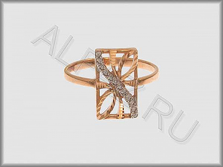 Кольцо "С камнями"  из белого и красного золота 585 пробы с алмазной гранью и фианитами - ARKF4155