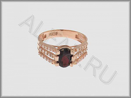 Кольцо коллекции "Полудрагоценные камни"  из красного золота 585 пробы с фианитами и гранатом - ARAA1092