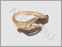 Кольцо "Камёнка" из желтого золота  585 пробы с черными фианитами и чернением