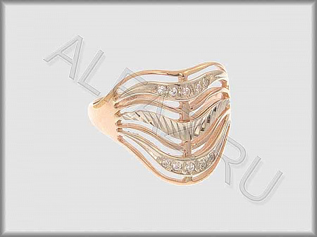 Кольцо "С камнями"  из белого и красного золота 585 пробы с алмазной гранью и фианитами - ARKF4312