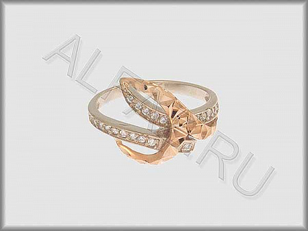 Кольцо "С камнями"  из белого и красного золота 585 пробы с алмазной гранью и фианитами - ARKF4174