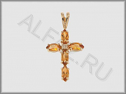 Крестик из желтого золота 585 пробы с бриллиантами и цитринами