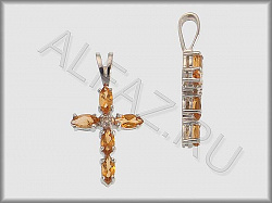 Крестик из белого золота 585 пробы с бриллиантами и цитринами