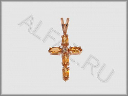 Крестик из красного золота 585 пробы с бриллиантами и цитринами