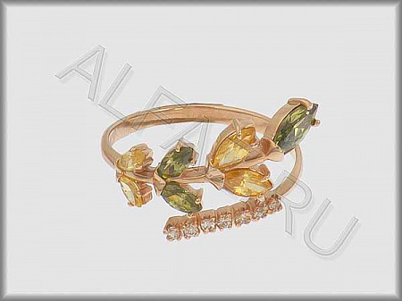 Кольцо "С камнями"  из красного золота 585 пробы с фианитами и цветными фианитами - ARKF1031