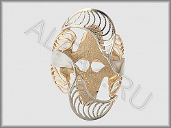 Кольцо "Сказка" из белого и желтого золота 585 пробы с пескоструйной обработкой и ажурной филигранью