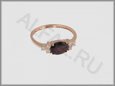 Кольцо коллекции "Полудрагоценные камни"  из красного золота 585 пробы с фианитами и гранатом - ARAA1075
