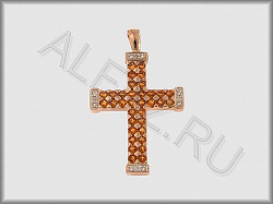 Подвеска Крест из красного золота 585 пробы с бриллиантами и цитринами