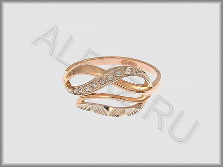 Кольцо "С камнями"  из белого и красного золота 585 пробы с алмазной гранью и фианитами - ARKF4192