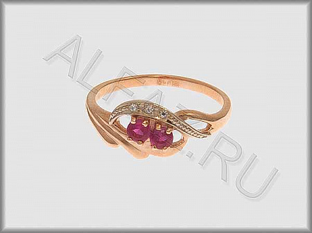 Кольцо "С камнями"  из белого и красного золота 585 пробы с фианитами и цветными фианитами - ARKF4189