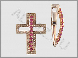 Подвеска Крест из белого и красного золота 585 пробы с бриллиантами и рубинами