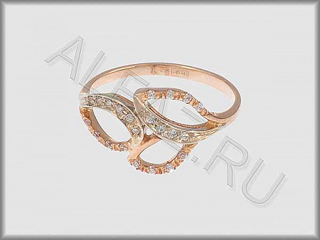 Кольцо "С камнями" из белого и красного золота  585 пробы с фианитами - ARKF4217