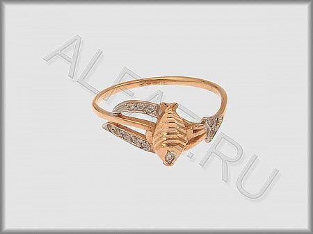 Кольцо "С камнями"  из белого и красного золота 585 пробы с алмазной гранью и фианитами - ARKF4186
