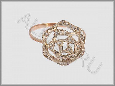 Кольцо "С камнями" из белого и красного золота  585 пробы с фианитами - ARKF4232