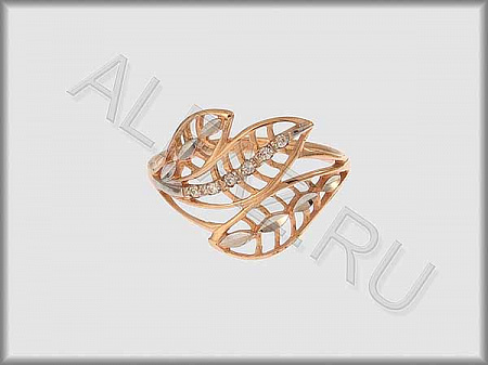 Кольцо "С камнями"  из белого и красного золота 585 пробы с алмазной гранью и фианитами - ARKF4202