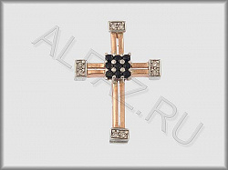 Подвеска Крест из красного золота 585 пробы с бриллиантами и сапфирами