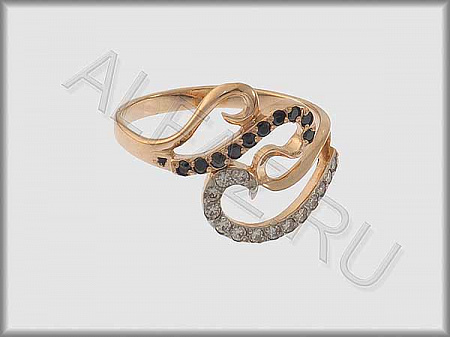 Кольцо "С камнями"  из белого и красного золота 585 пробы с черными фианитами и фианитами - ARKF4114