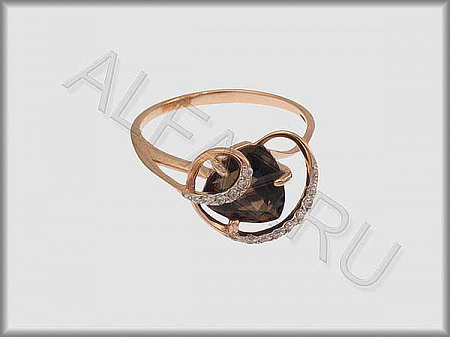Кольцо коллекции "Полудрагоценные камни" из красного золота 585 пробы с фианитами и дымчатым кварцем - ARAA1036