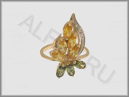 Кольцо "С камнями"  из белого и желтого золота 585 пробы с фианитами и цветными фианитами - ARKF5037