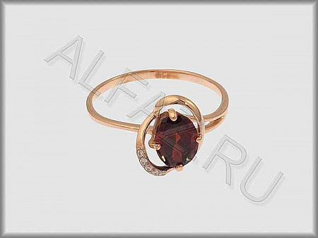 Кольцо коллекции "Полудрагоценные камни" из красного золота 585 пробы с фианитами и гранатом - ARAA1038
