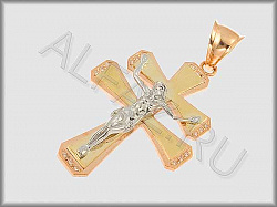 Крест коллекции "Престиж" из белого, красного и желтого золота 585 пробы с фианитами