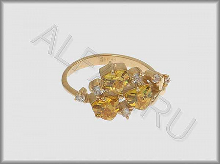 Кольцо "С камнями"  из желтого золота 585 пробы с фианитами и цветными фианитами - ARKF2053