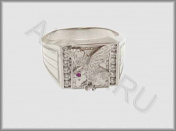 Перстень - Печатка из белого золота 585 пробы с фианитами и цветными фианитами