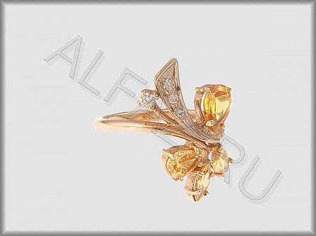 Кольцо "С камнями" из белого и желтого золота 585 пробы с фианитами и цветными фианитами - ARKF5059