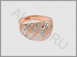 Кольцо "Сказка" из белого и красного золота  585 пробы с алмазной гранью и пескоструйной обработкой