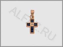 Крестик из красного золота 585 пробы с бриллиантами и сапфирами