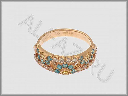 Кольцо "С камнями"  из красного золота 585 пробы с фианитами и цветными фианитами - ARKF1051