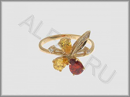 Кольцо "С камнями"  из белого и желтого золота 585 пробы с фианитами и цветными фианитами - ARKF5039